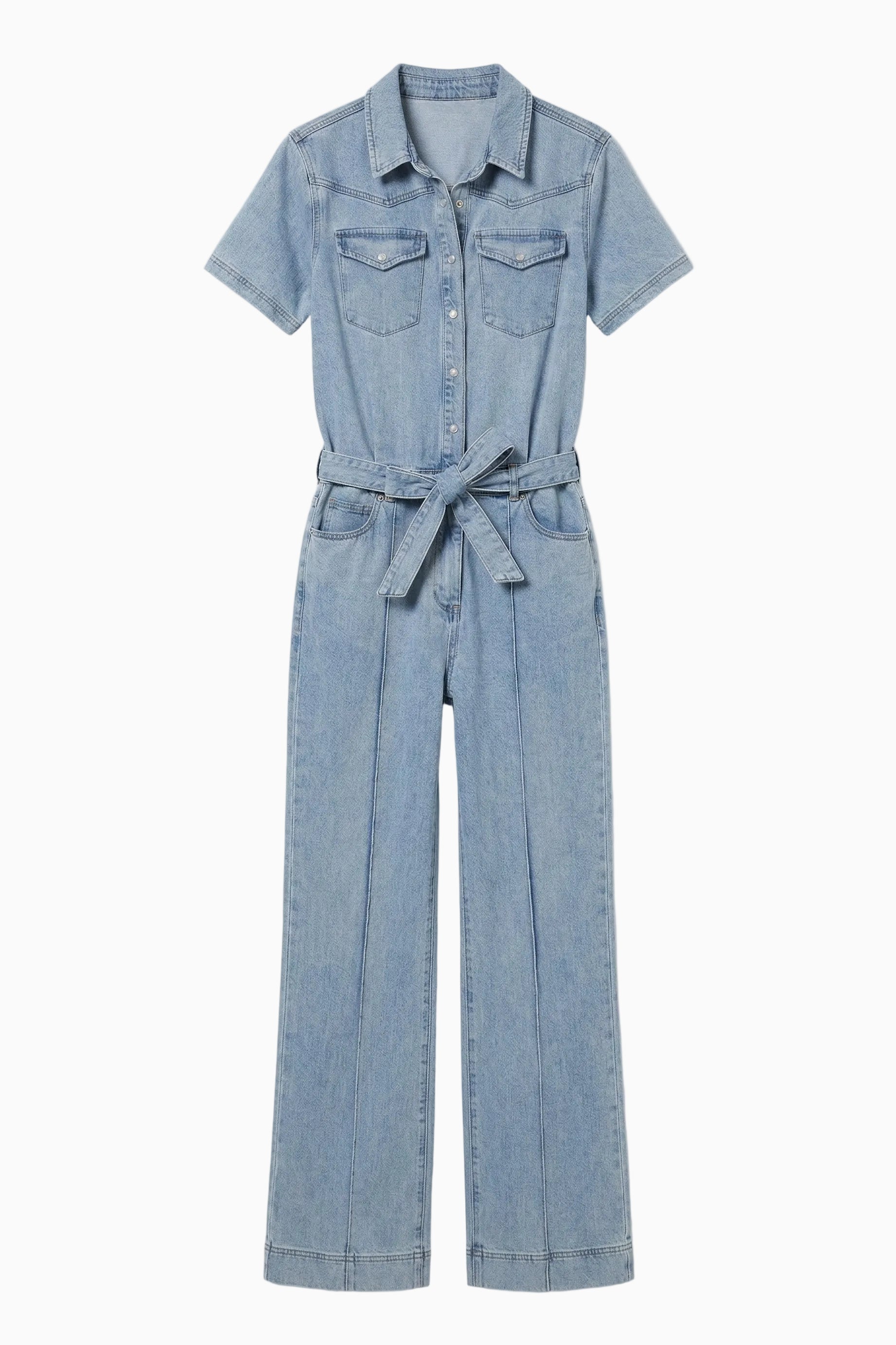 Light Chambray Flared Jumpsuit Light Blue