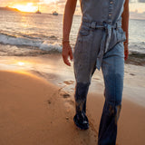 Light Chambray Flared Jumpsuit Light Blue