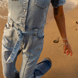 Light Chambray Flared Jumpsuit Light Blue