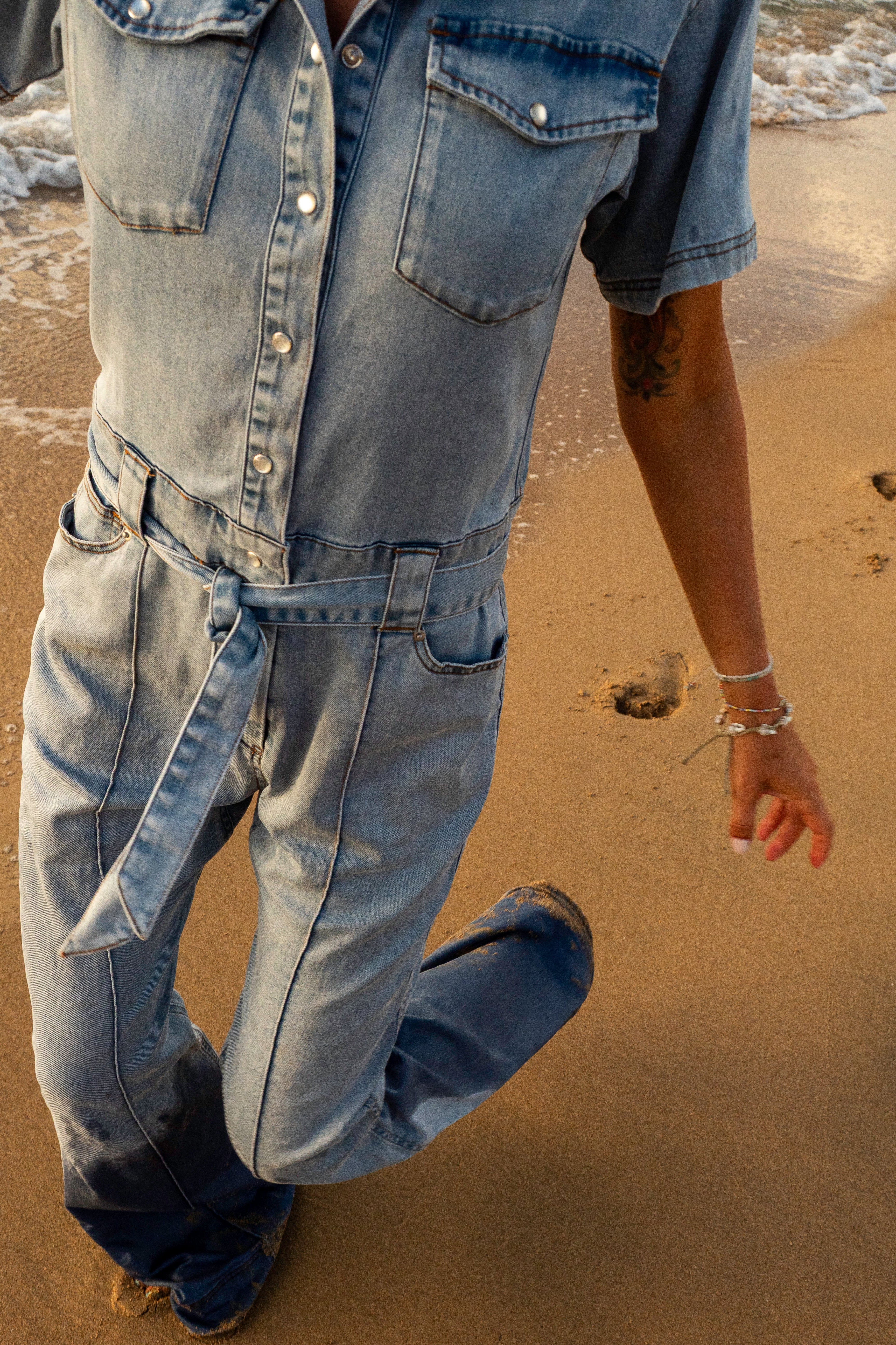 Light Chambray Flared Jumpsuit Light Blue