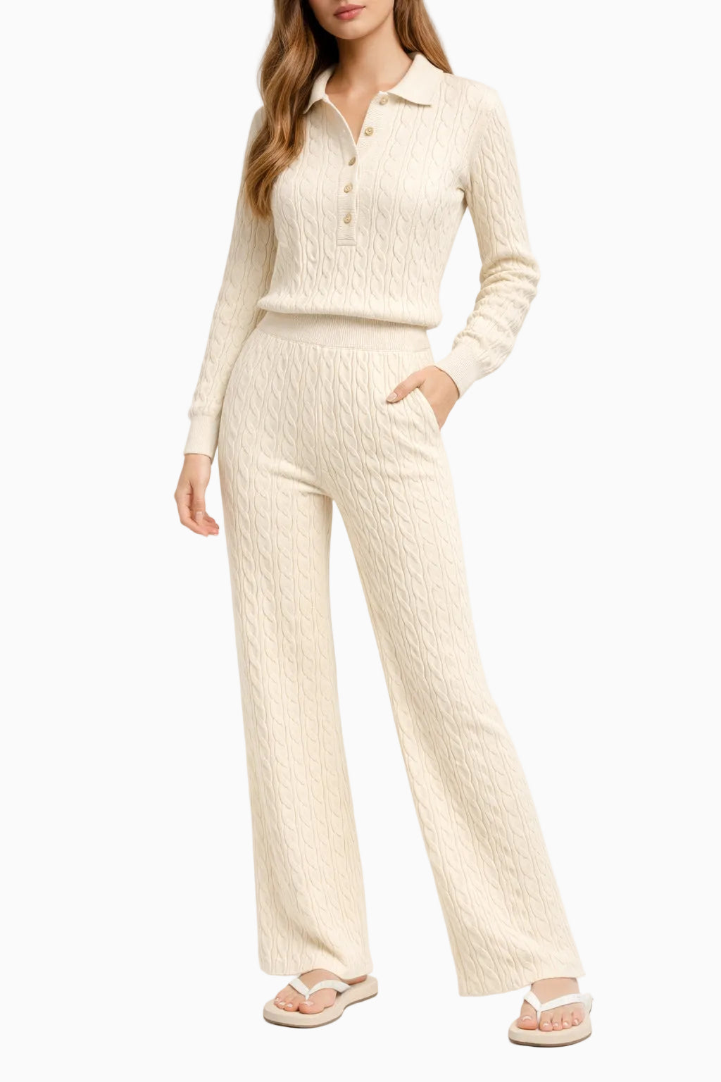 Summer Cable Flared Jumpsuit Cream