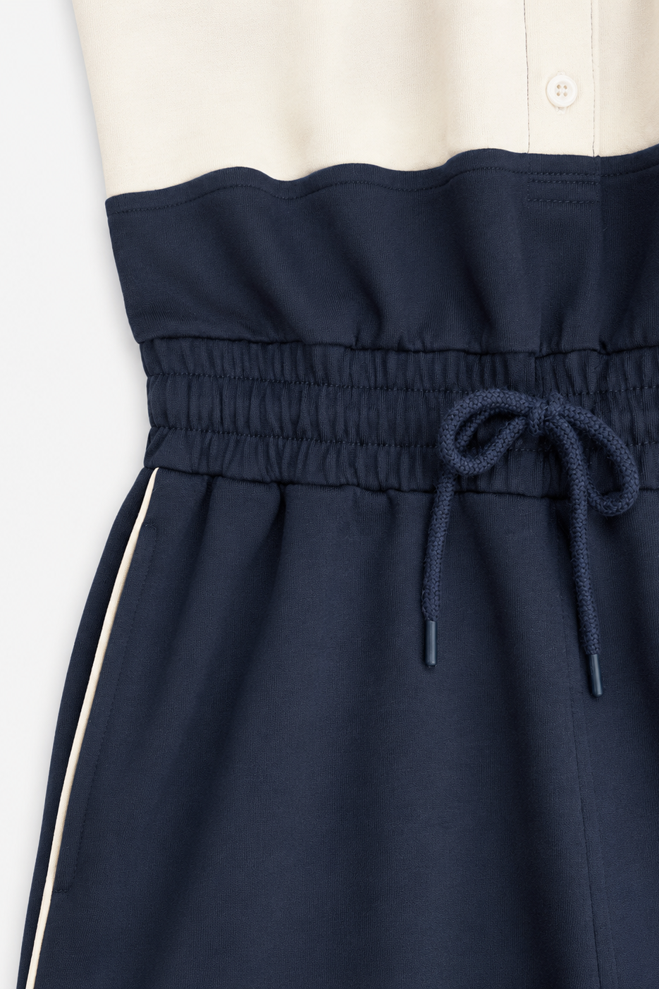 90s Rugby Female Jumpsuit elastic waist, drawstring and piping detail