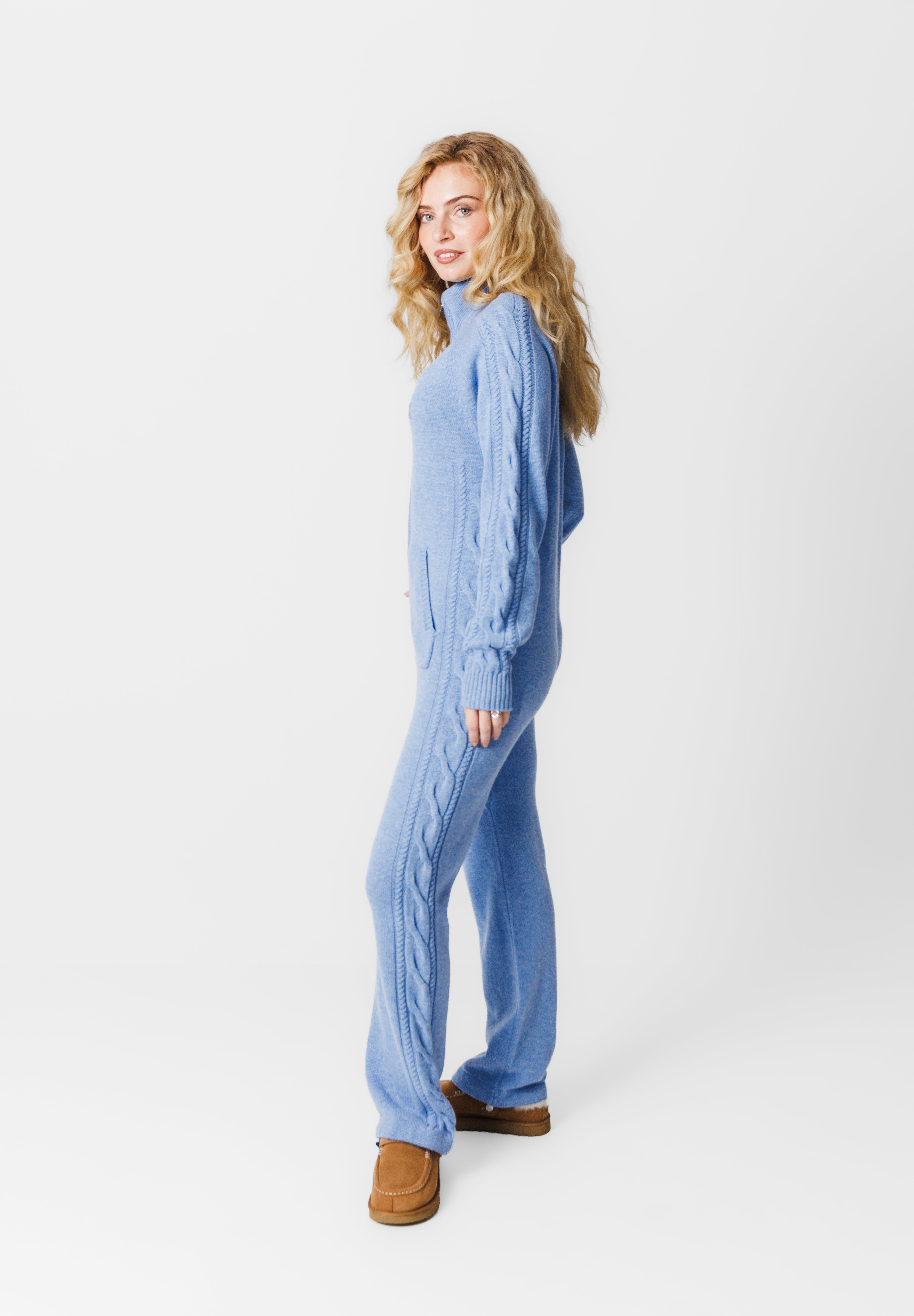 Cable Lux Cashmere Jumpsuit | Light Blue