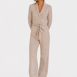 Cozy Crystal Wrap Jumpsuit | Beige Melange