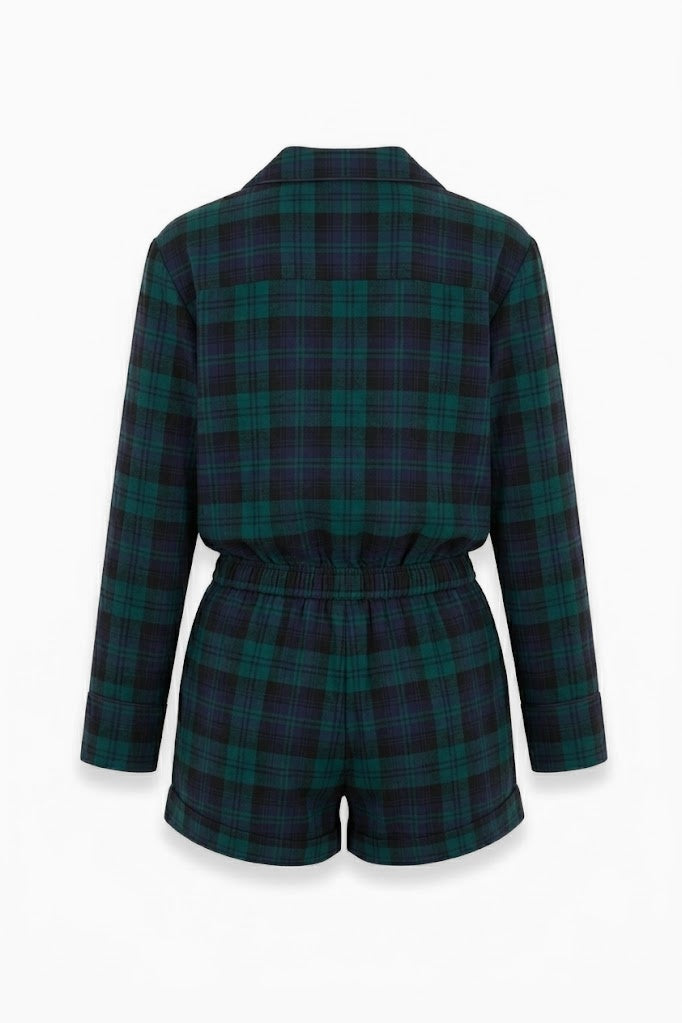 The Checked Short Pyjamas Jumpsuit | Green