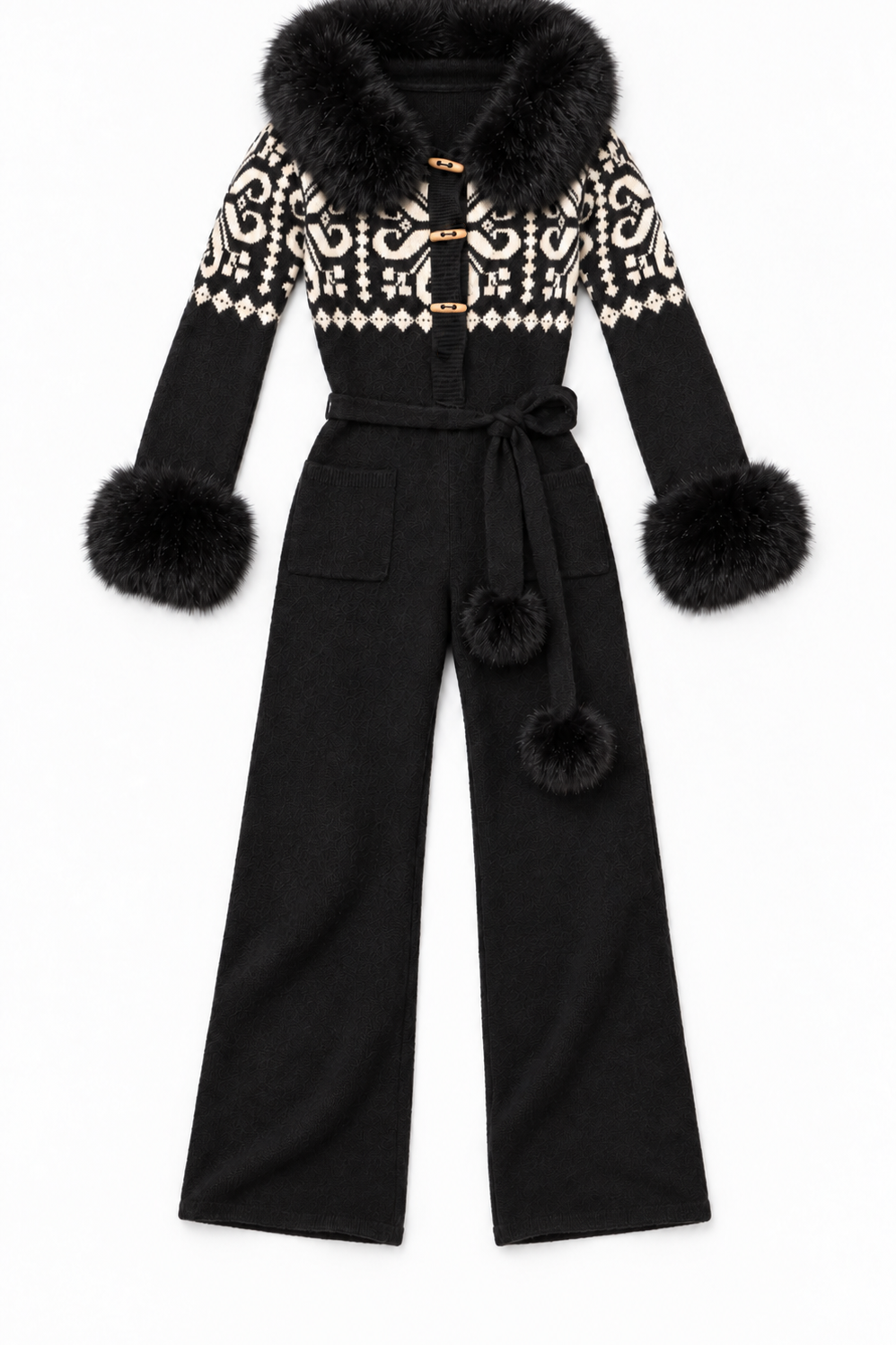 Nordic Knit Fitted Jumpsuit | Black