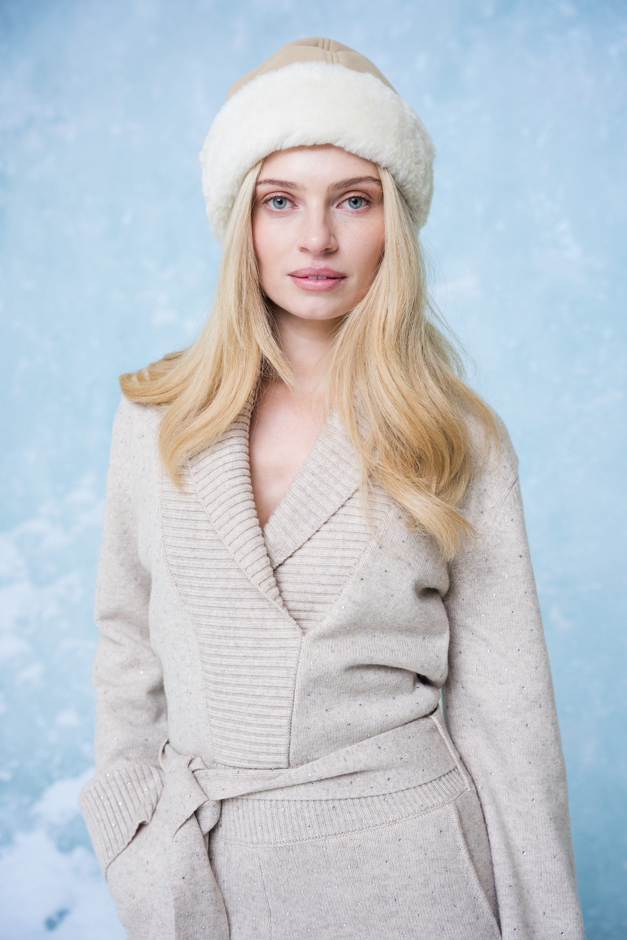 Cozy Crystal Wrap Jumpsuit | Beige Melange
