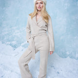 Cozy Crystal Wrap Jumpsuit | Beige Melange
