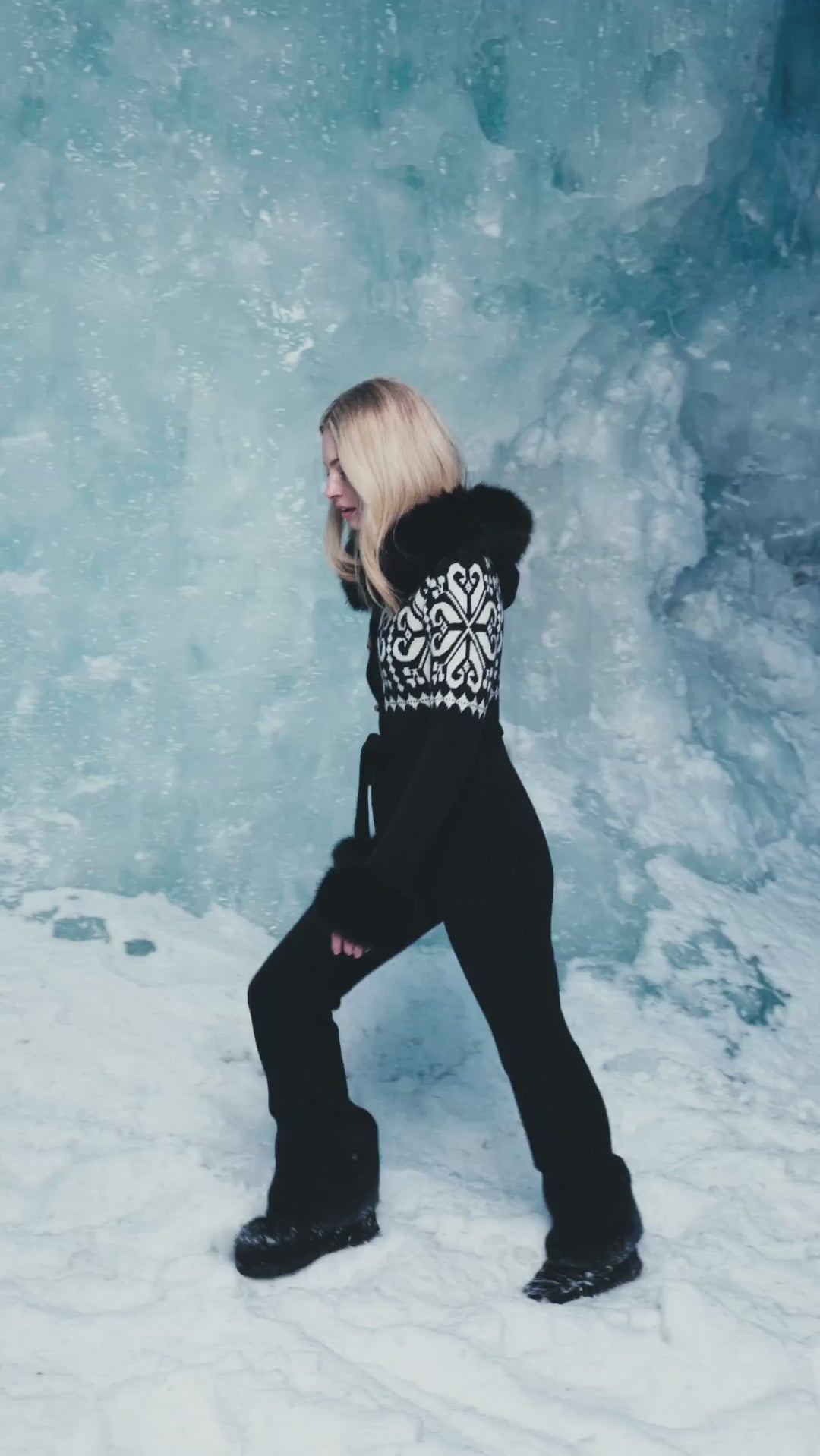 Nordic Knit Fitted Jumpsuit | Black